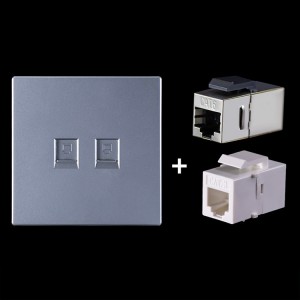 CAT 6 Shielded Pass  through Network Module  Dual Ports Panel   Shielded Pass  through   Telephone Socket  Grey