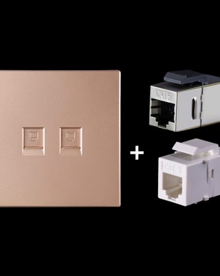 CAT 6 Shielded Pass  through Network Module  Dual Ports Panel   Shielded Pass  through   Telephone Socket  Gold