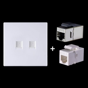 CAT 6 Shielded Pass  through Network Module  Dual Ports Panel   Shielded Pass  through   Telephone Socket  White