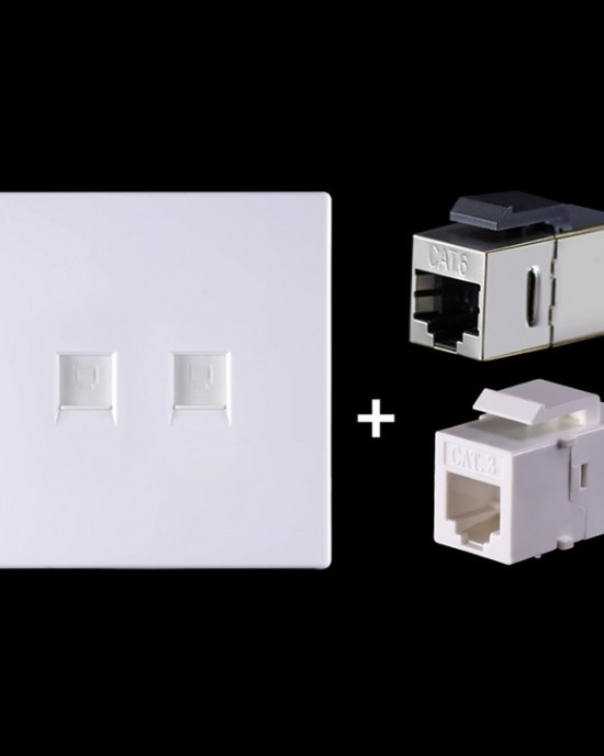 CAT 6 Shielded Pass through Network Module Dual Ports Panel Shielded Pass through Telephone Socket White CAT 6 Shielded Pass through Network Module Dual Ports Panel Shielded Pass through Telephone Socket White