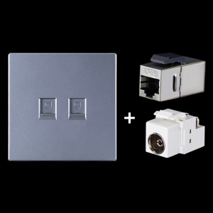 CAT 6 Shielded Pass  through Network Module  Dual Ports Panel   Shielded Pass  through   TV Socket  Grey