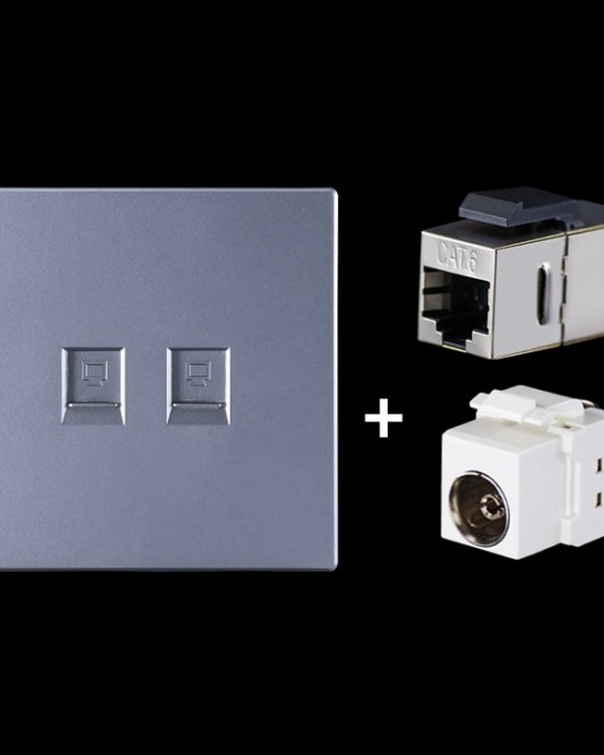 CAT 6 Shielded Pass through Network Module Dual Ports Panel Shielded Pass through TV Socket Grey CAT 6 Shielded Pass through Network Module Dual Ports Panel Shielded Pass through TV Socket Grey