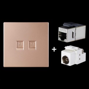 CAT 6 Shielded Pass  through Network Module  Dual Ports Panel   Shielded Pass  through   TV Socket  Gold