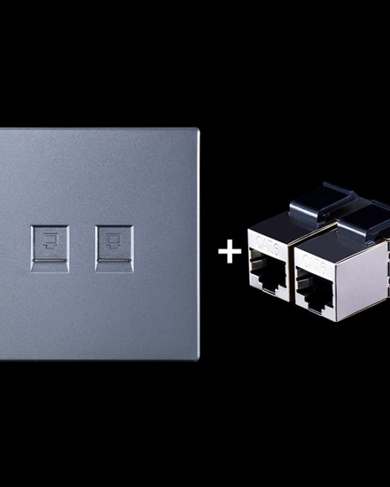 CAT 6 Shielded Pass through Network Module Dual Ports Panel Shielded Pass through Grey CAT 6 Shielded Pass through Network Module Dual Ports Panel Shielded Pass through Grey