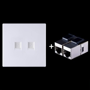 CAT 6 Shielded Pass  through Network Module  Dual Ports Panel   Shielded Pass  through  White