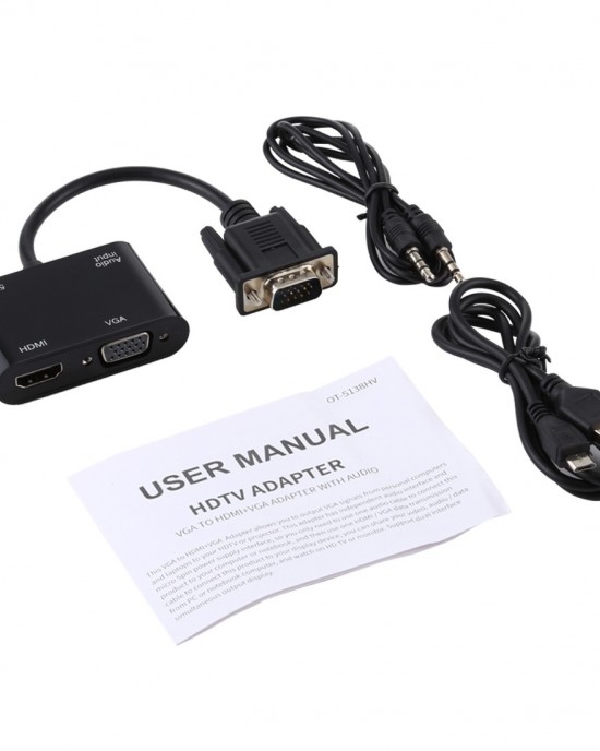 2 in 1 VGA to HDMI VGA 15 Pin HDTV Adapter Converter with Audio 2 in 1 VGA to HDMI VGA 15 Pin HDTV Adapter Converter with Audio
