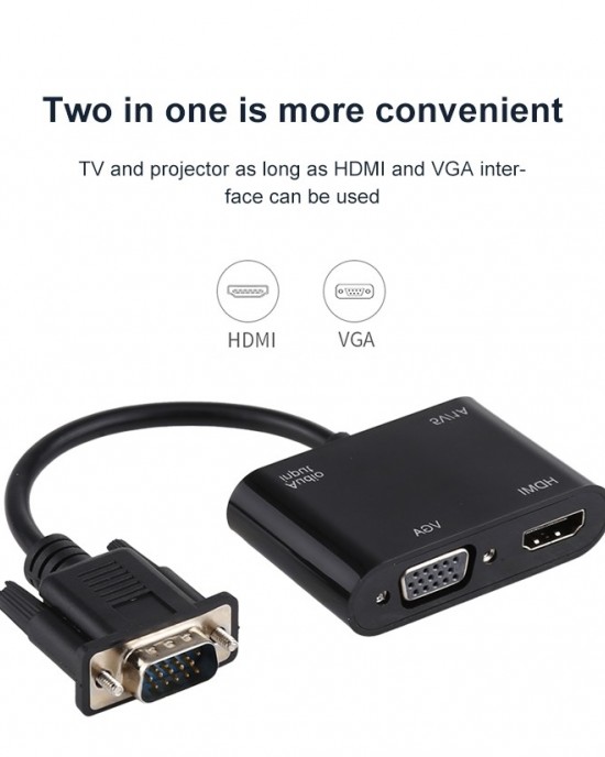 2 in 1 VGA to HDMI VGA 15 Pin HDTV Adapter Converter with Audio 2 in 1 VGA to HDMI VGA 15 Pin HDTV Adapter Converter with Audio